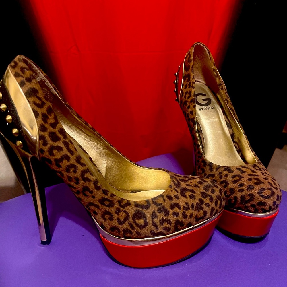 Leopard, red, spiked, high heels